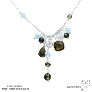 Collier quartz fumé et argent massif 925, bijou artisanal fait main en France, création by Alicia