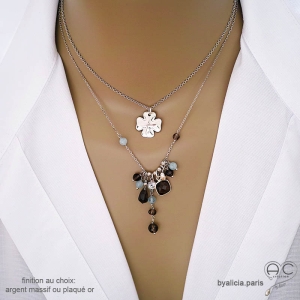 collier marron femme artisanal en quartz fumé et argent 925 réalisé à la main en France