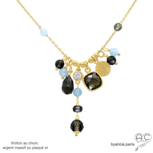 Collier quartz fumé et plaqué or, bijou artisanal fait main en France, création by Alicia