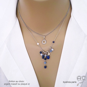 bijoux créateur collier bleu femme en argent et lapis-lazuli fait sur mesure à la main