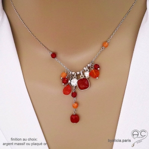 Collier breloques pierres naturelles cornaline en argent massif – By Alicia Paris