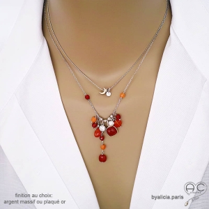 collier orange femme artisanal en cornaline et argent réalisé à la main en France