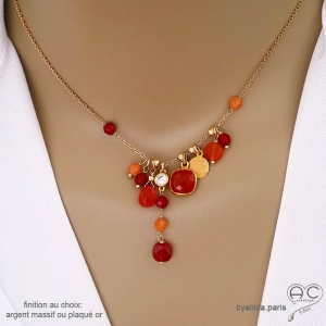 Collier breloques pierres naturelles cornaline en plaqué or – By Alicia Paris
