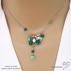 bijou argent collier pierre onyx verte fait main sur mesure en France