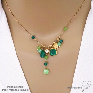 bijou collier vert doré femme pierre onyx verte fait main sur mesure en France