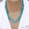 Sautoir - Collier double rang turquoise et argent fait main en France