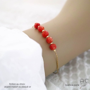 Bracelet cornaline sur une chaîne fine en plaqué or, création by Alicia