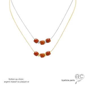 Collier cornaline sur une chaîne fine en plaqué or ou argent, fait main, création by Alicia