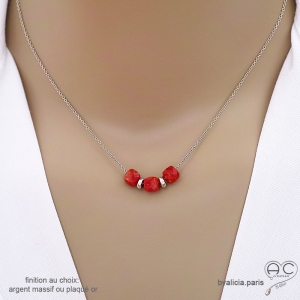 Collier ras de cou choker orange femme cornaline sur une chaîne fine en argent fait main