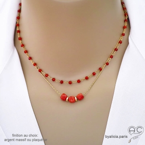 bijoux femme collier ras de cou choker pierre cornaline fait à la main sur mesure en France