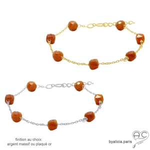 Bracelet cornaline parsemée sur une chaîne fine plaqué or ou argent , création by Alicia