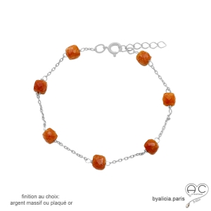 bracelet chaîne fine argent avec pierre semi-précieuse cornaline fait sur mesure à la main en France