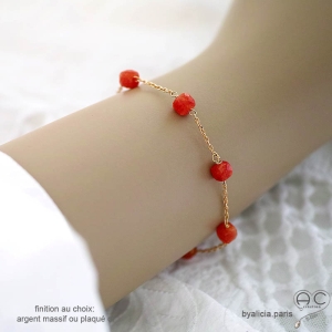 pierre cornaline bracelet femme fin délicat raffiné en plaqué or fait à la main en France