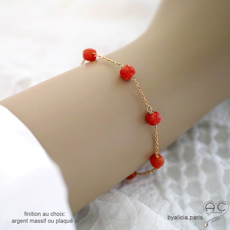 pierre cornaline bracelet femme fin délicat raffiné en plaqué or fait à la main en France