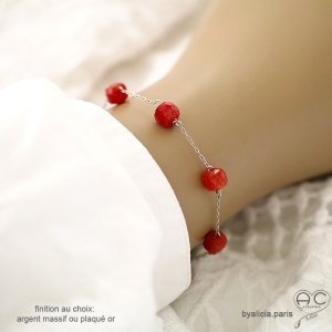 pierre cornaline bracelet femme fin délicat raffiné en argent fait à la main en France