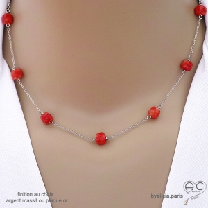 collier chaîne fine argent 925 avec pierre naturelle orange cornaline fait à la main en France