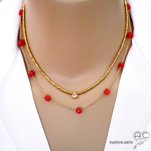 bijou femme en cornaline collier orange fabriqué à la main en France