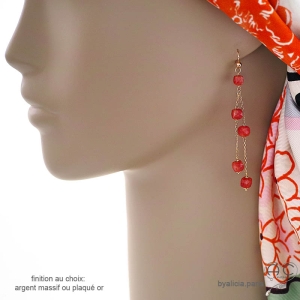 Boucles d'oreilles cornaline, longues, pendantes, fait main, création by Alicia