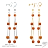 Boucles d'oreilles cornaline, plaqué or ou argent, longues, pendantes, artisanales