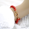 Bracelet cornaline, pierre naturelle sur élastique avec geand fermoir plaqué or ou argent