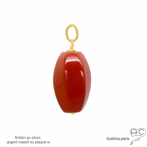Pendentif cornaline, plaqué or ou argent, pierre semi-précieuse orange réalise en France