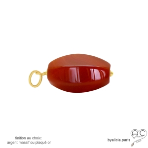 grand pendentif pierre naturelle orange cornaline et plaqué or