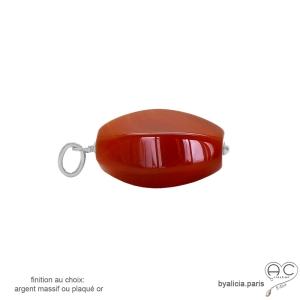 grand pendentif pierre naturelle orange cornaline et argent