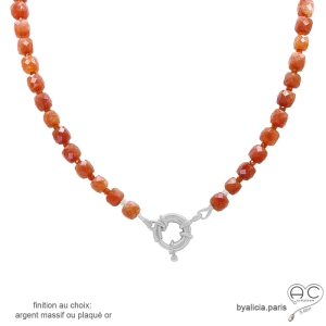 Collier cornaline avec grand fermoir en argent, fait main en France