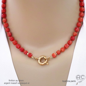 Collier en cornaline avec grand fermoir en plaqué or ou en argent, ras de cou femme, création by Alicia