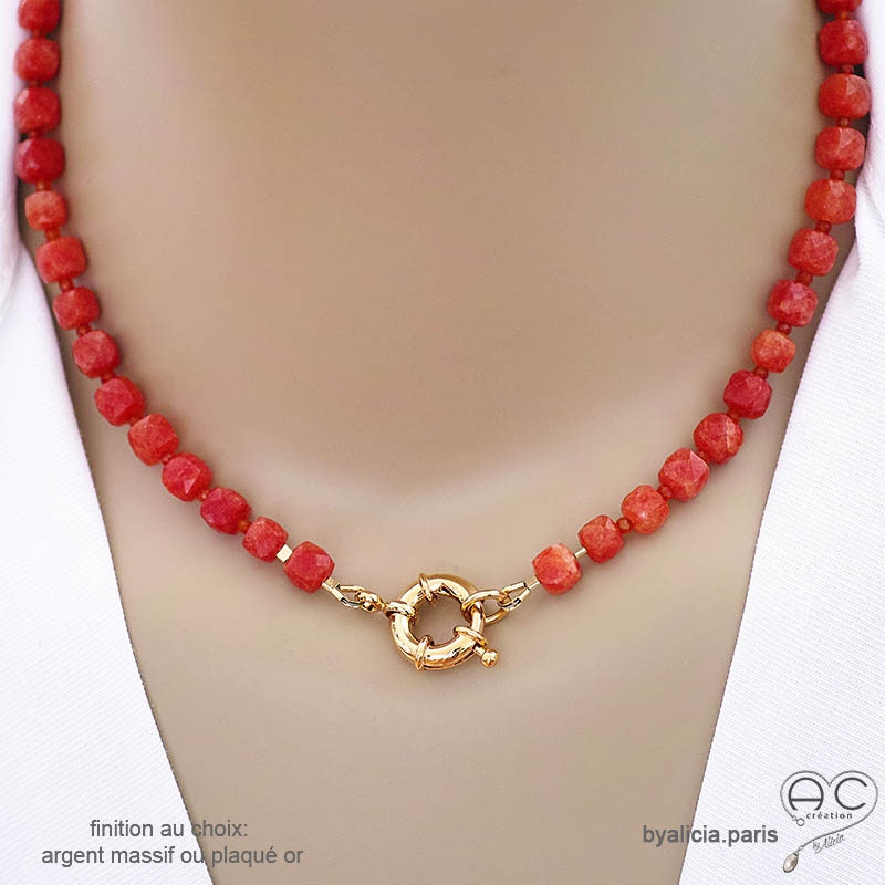 Collier en cornaline avec grand fermoir en plaqué or ou en argent, ras de cou femme, création by Alicia Collier en cornaline avec grand fermoir en plaqué or ou en argent, ras de cou femme, création by Alicia