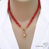 collier en pierre semi-précieuse orange cornaline avec grand fermoir bouée plaqué or ou argent fait sur mesure