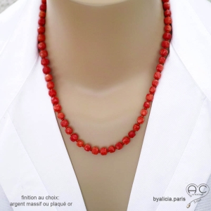 Collier en cornaline avec grand fermoir en plaqué or ou en argent, ras de cou femme, création by Alicia