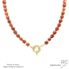 Collier cornaline avec grand fermoir en plaqué or, fait main en France