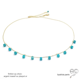 collier ras de cou en pierre naturelle turquoise, pampilles sur une chaîne fine artisanal créateur français
