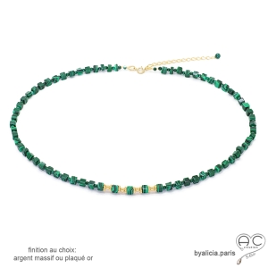 collier vert femme en plaqué or et pierre naturelle verte malachite créateur français