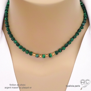 collier malachite femme pierre naturelle et plaqué or artisanal