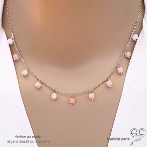 collier pampilles opal rose sur chaîne argent fait main en France