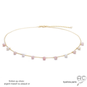 collier pampilles opal rose sur chaîne plaqué or fait main en France