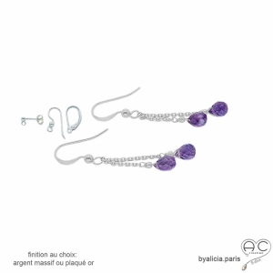boucles d'oreilles argent et améthyste pierre naturelle violet