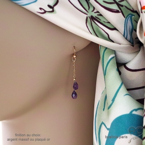 Boucles d'oreilles améthyste, gouttes, pierre semi-précieuse violet, fait main, création by Alicia