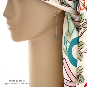 boucles d'oreilles en argent avec pierre verte aventurine, longues, fines