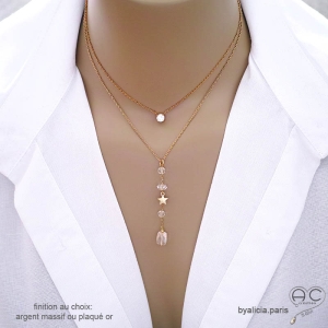 bijou collier solitaire brillant chaîne plaqué or ras de cou fin femme