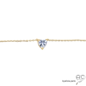 Collier solitaire coeur en zirconium brillant, plaqué or, ras du cou, femme, joaillerie