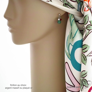 boucles d'oreilles femme argent massif et pierre naturelle verte aventurine fait main en France