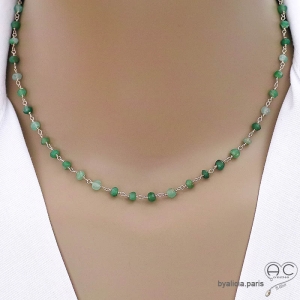 Collier aventurine et argent massif, ras de cou pierre naturelle verte, création by Alicia