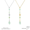 Collier cravate en préhnite et étoile dorée ou argent, bijou femme élégant fait main, création by Alicia