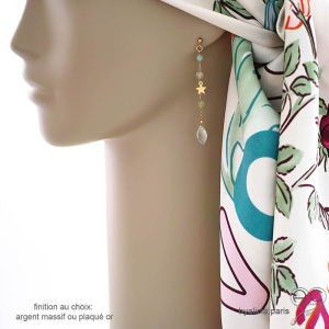 Boucles d'oreilles longues en préhnite et étoile plaqué or création by Alicia Paris