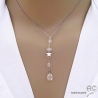 Collier cravate en cristal de roche et étoile argent massif, bijou femme pierre naturelle fait main en France