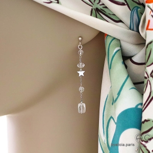 Boucles d'oreilles en cristal de roche et étoile argent, fait main, création by Alicia