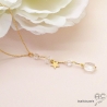 Collier cravate en cristal de roche et étoile plaqué or, bijou femme pierre naturelle fait main en France
